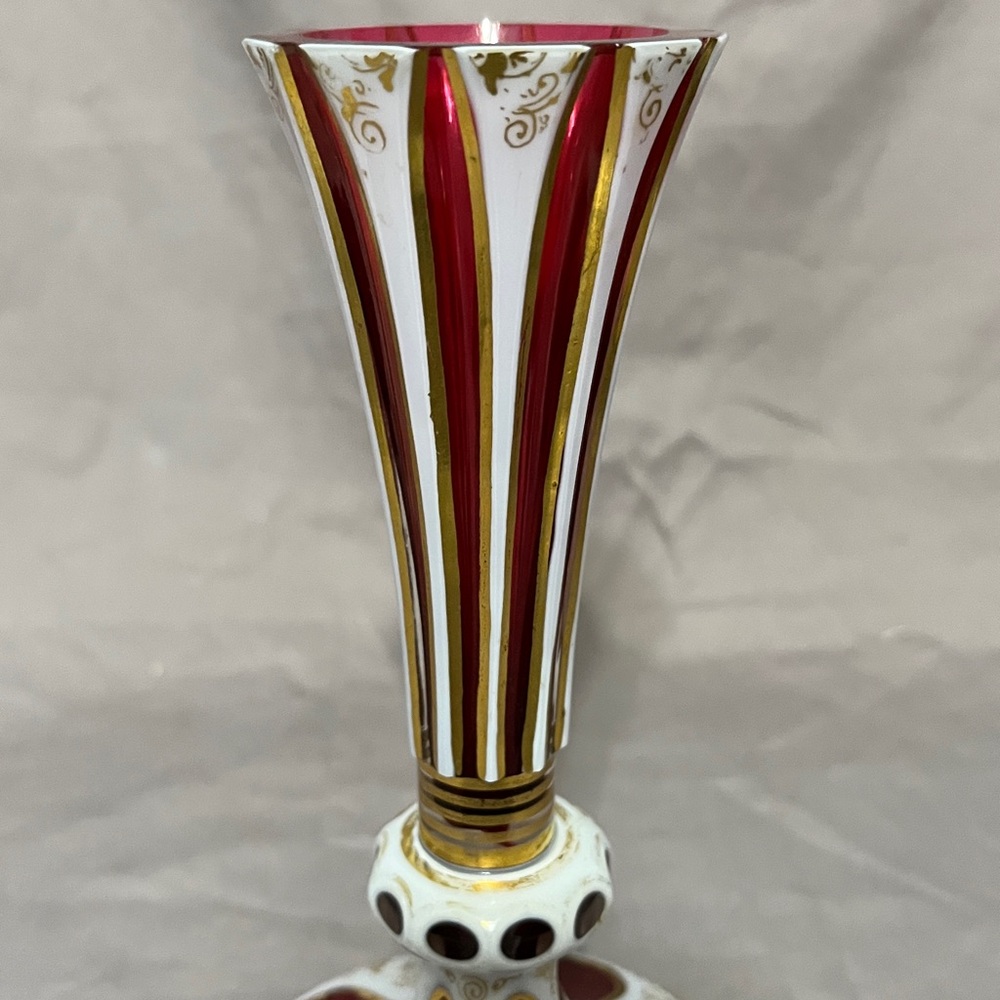 This is an antique Bohemian overlay glass vase. - Picture 3 of 7